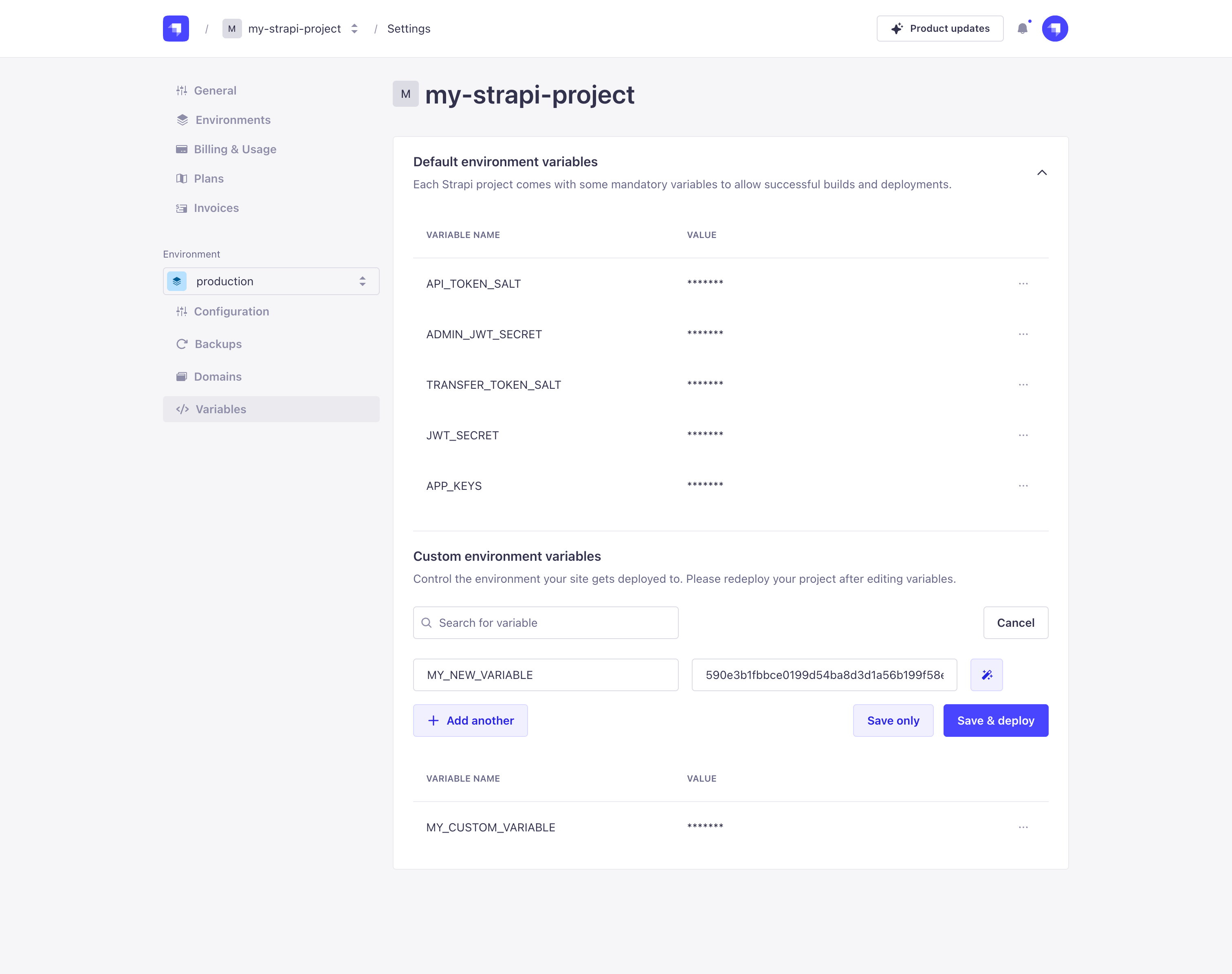 Project variables